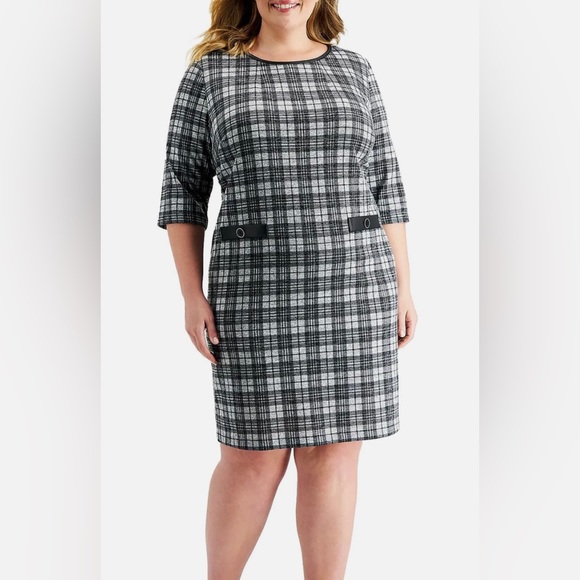 connected apparel Dresses & Skirts - Connected tan and black plaid sheath dress